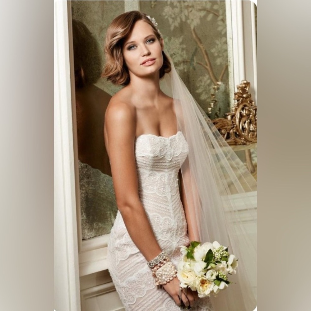 Watters WToo 1311 Pippin Style Strapless Lace Mermaid Wedding Dress XXS 00 - Picture 4 of 7